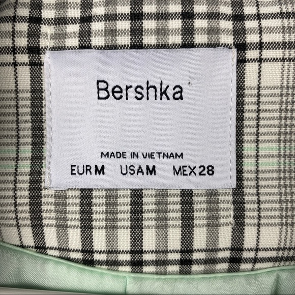 ASOS Bershka black/mint plaid blazer size Med, fits like small - Picture 9 of 10
